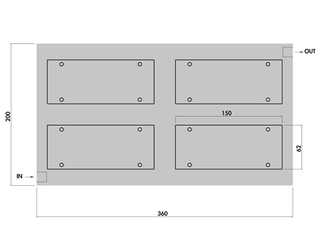 Cab brazed heatsink LCP 360x22/200 - CB Product Drawing