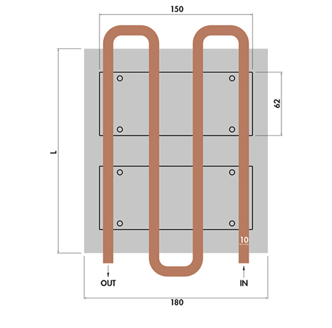 Embedded tube heatsink LCP 180x20 - ET 4 Pass Product Drawing