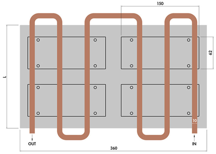 Embedded tube heatsink LCP 360x20 - ET 6 Pass Product Drawing