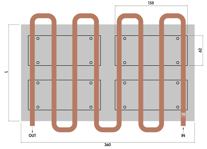 Embedded tube heatsink LCP 360x20 - ET 8 Pass Product Drawing