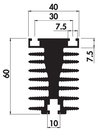 Extruded heatsink E40 60 Product Drawing