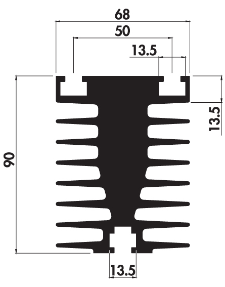 Extruded heatsink E68 90 Product Drawing