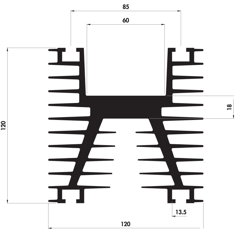 Extruded heatsink H120 120 Product Drawing