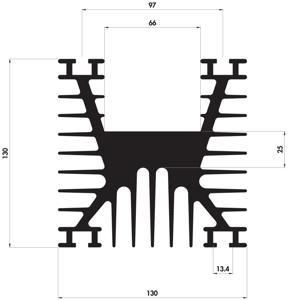 Extruded heatsink H130 130 Product Drawing