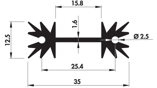 Extruded heatsink H34.5 12 Product Drawing