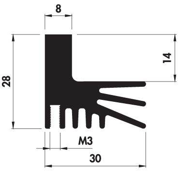 Extruded heatsink L30 28 Product Drawing