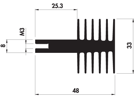 Extruded heatsink L48 33 Product Drawing