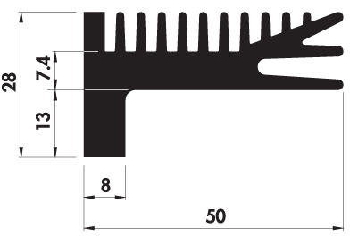 Extruded heatsink L50 28 Product Drawing