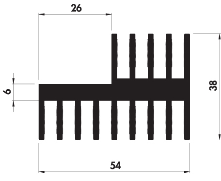 Extruded heatsink L54 38 Product Drawing