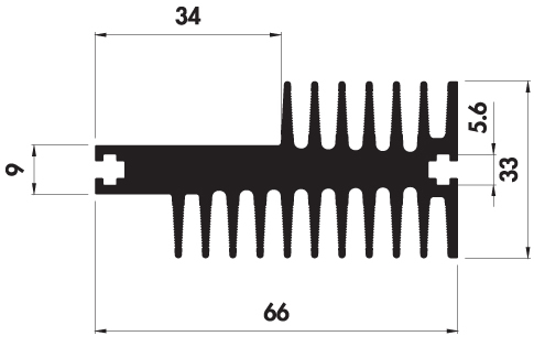 Extruded heatsink L66 33 Product Drawing