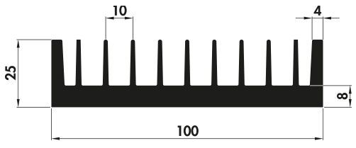 Extruded heatsink P100 25B Product Drawing