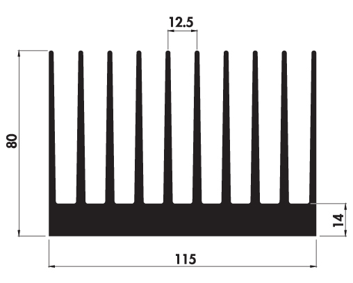 Extruded heatsink P115 80 Product Drawing