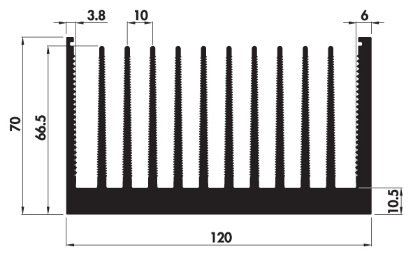 Extruded heatsink P120 70 Product Drawing