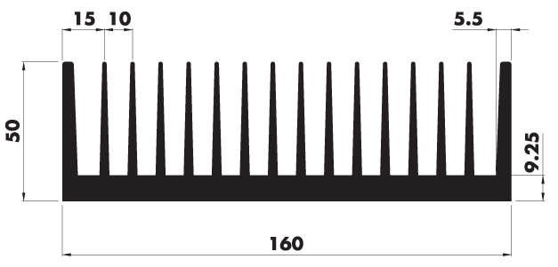 Extruded heatsink P160 50 Product Drawing