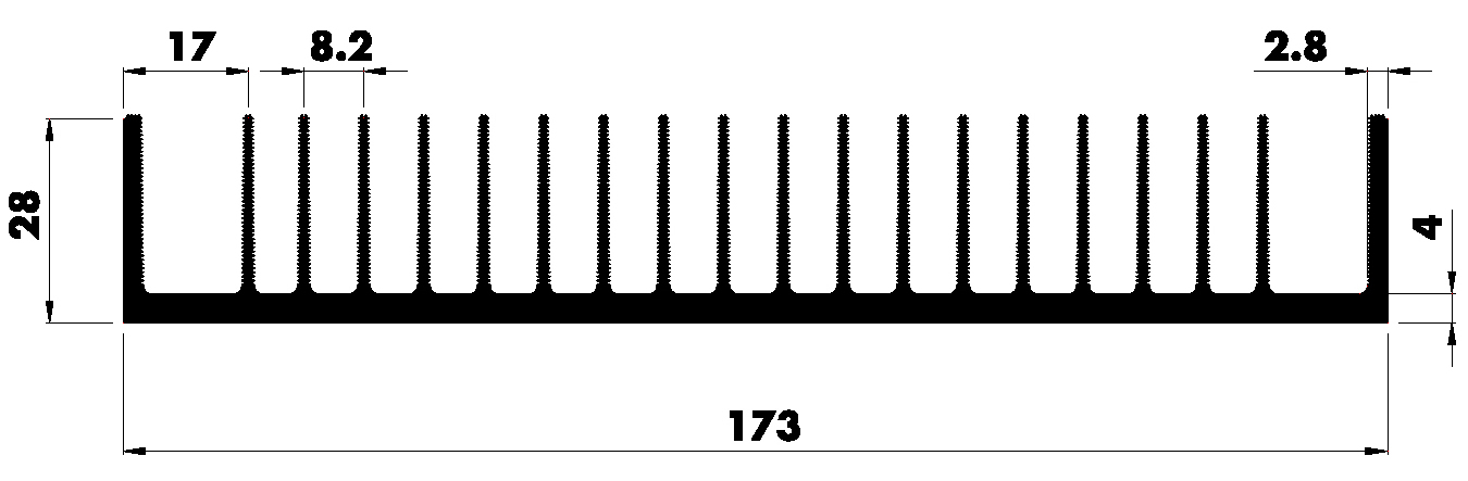 Extruded heatsink P173 28 Product Drawing