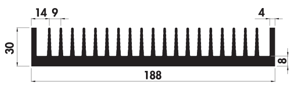 Extruded heatsink P188 30 Product Drawing