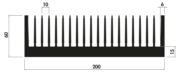 Extruded heatsink P200 60 Product Drawing