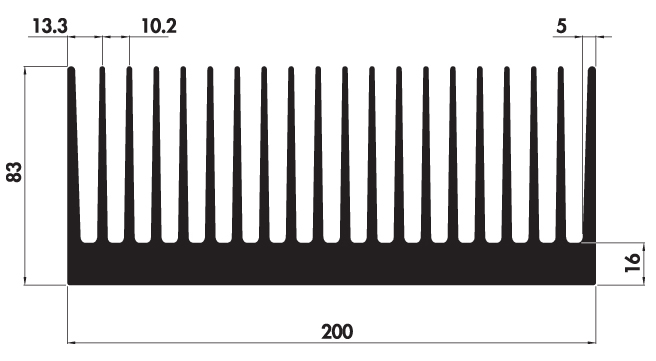 Extruded heatsink P200 83 Product Drawing