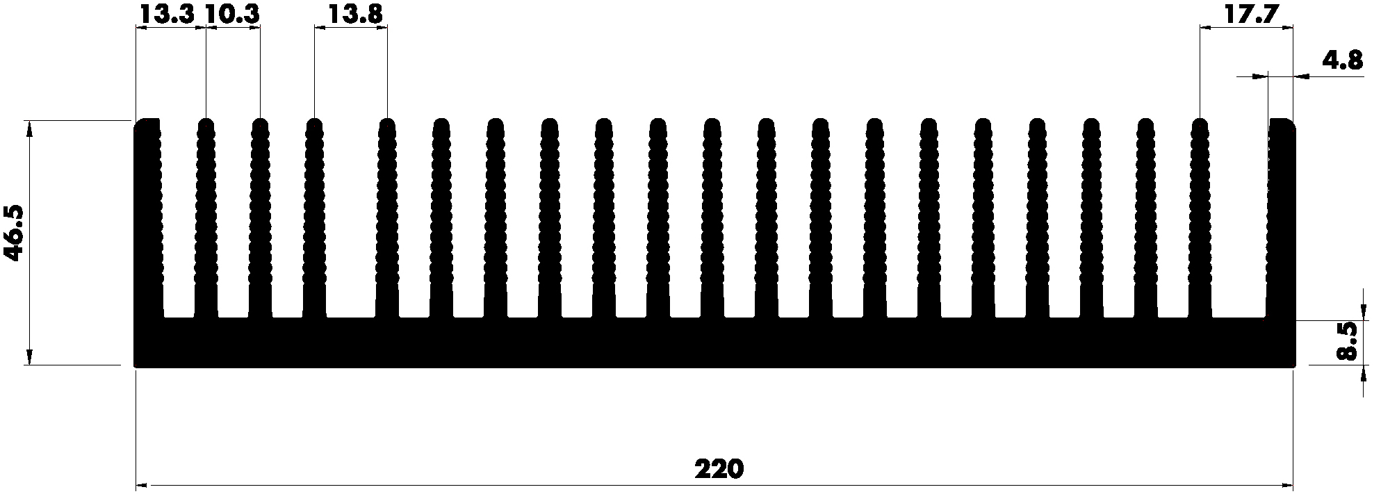 Extruded heatsink P220 46 Product Drawing