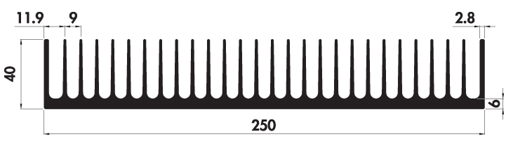 Extruded heatsink P250 40A Product Drawing