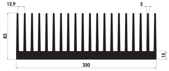 Extruded heatsink P250 83 Product Drawing