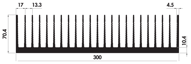 Extruded heatsink P300 70 Product Drawing