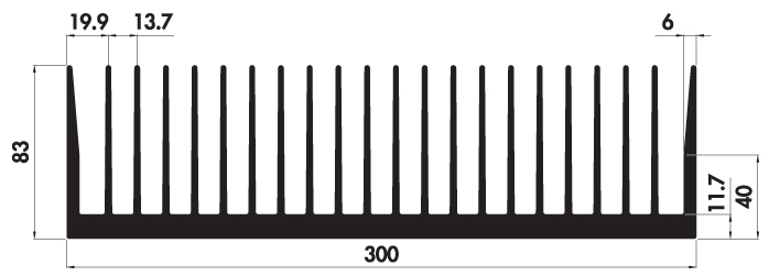 Extruded heatsink P300 83A Product Drawing