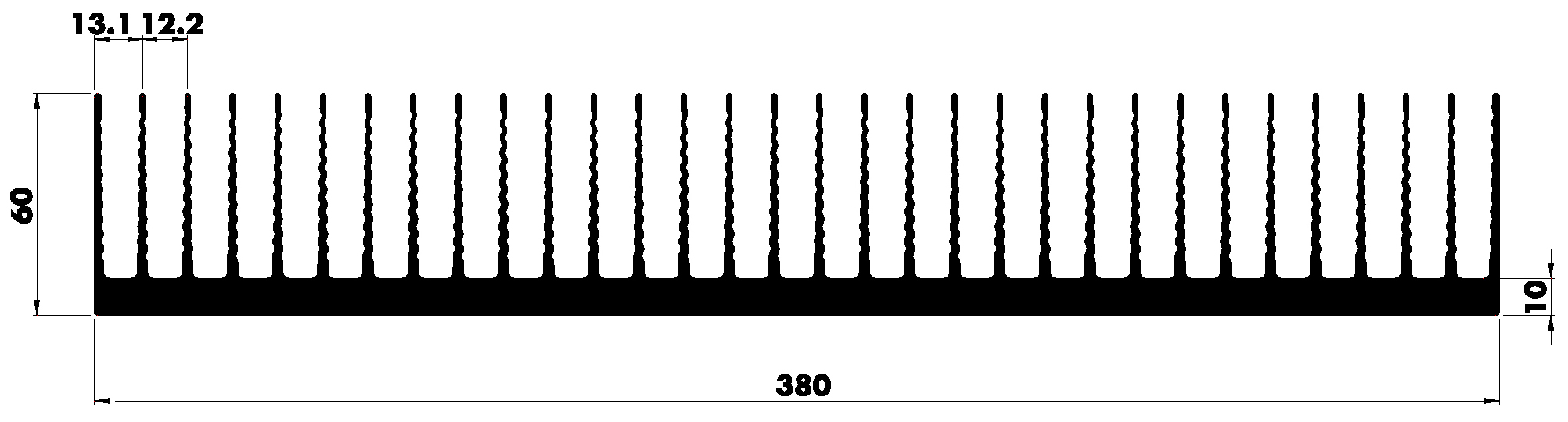 Extruded heatsink P380 60E Product Drawing