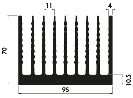 Extruded heatsink P95 70 Product Drawing