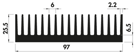 Extruded heatsink P97 25 Product Drawing