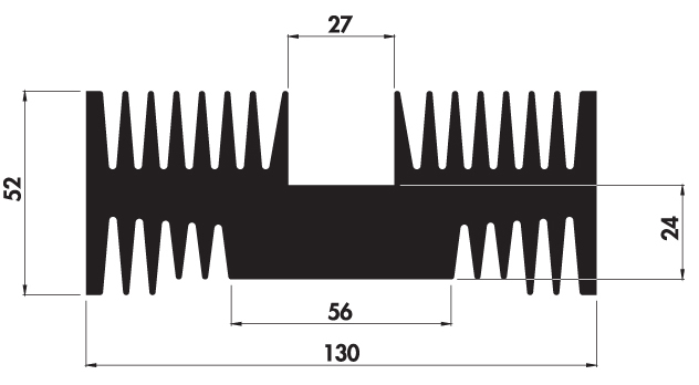 Extruded heatsink T130 52 Product Drawing