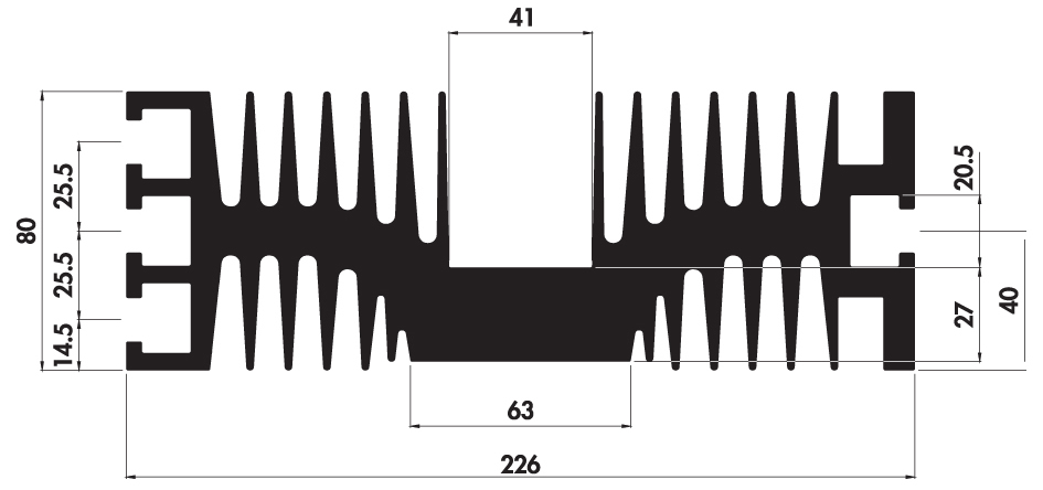 Extruded heatsink T226 80 Product Drawing