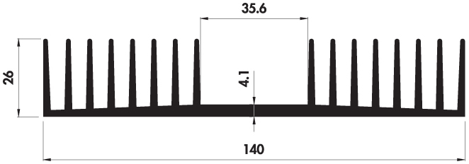 Extruded heatsink U140 26 Product Drawing