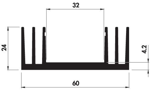 Extruded heatsink U60 24 Product Drawing