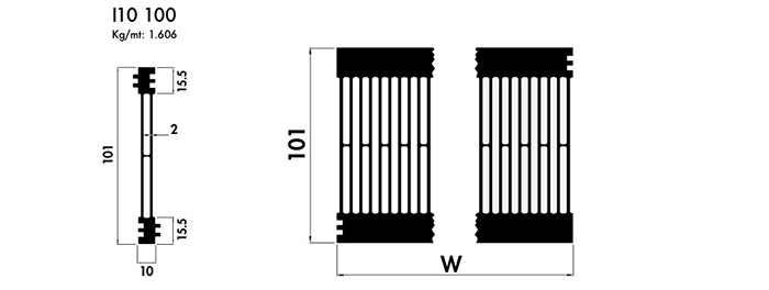 High performance heatsink PA10 100 Product Drawing