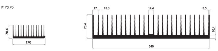 Welded heatsinks P340 70 Product Drawing