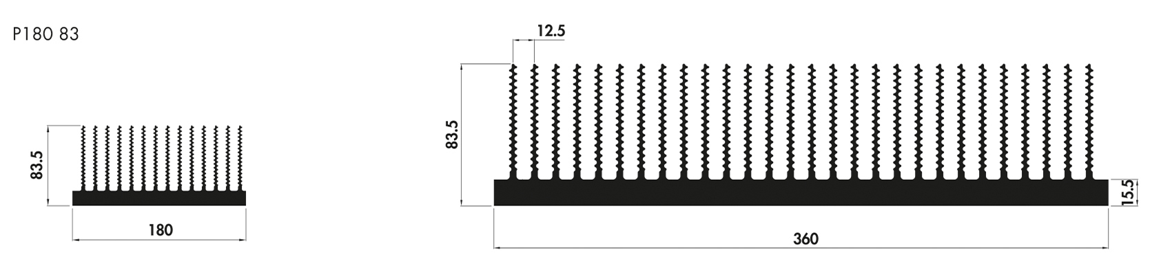 Welded heatsinks P360 83 Product Drawing