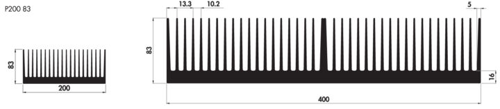 Welded heatsinks P400 83 Product Drawing