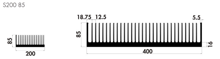 Welded heatsinks P400 85 Product Drawing