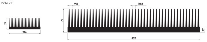 Welded heatsinks P432 77 Product Drawing