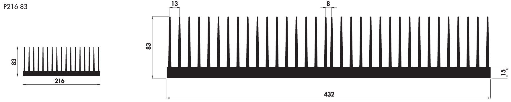 Welded heatsinks P432 83 Product Drawing