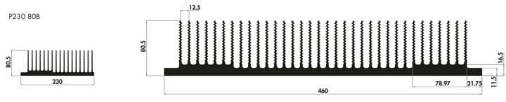 Welded heatsinks P460 80 Product Drawing