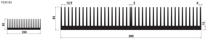 Welded heatsinks P500 83 Product Drawing