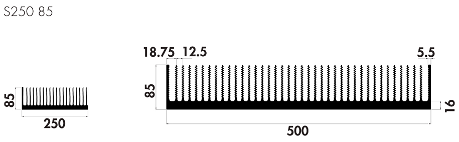 Welded heatsinks P500 85 Product Drawing
