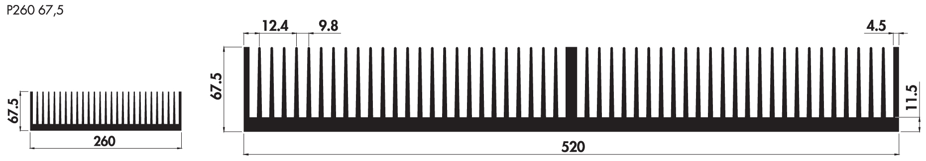 Welded heatsinks P520 67.5 Product Drawing