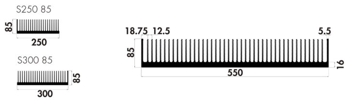Welded heatsinks P550 85 Product Drawing