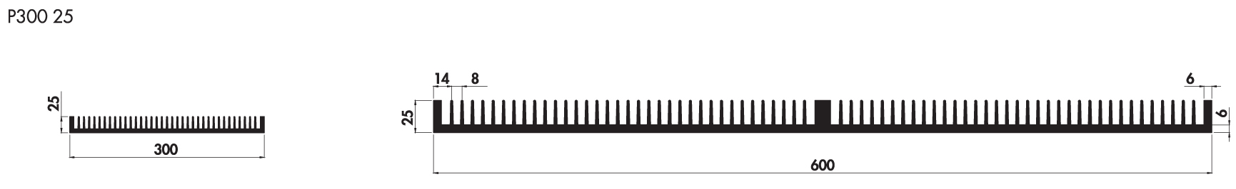 Welded heatsinks P600 25 Product Drawing